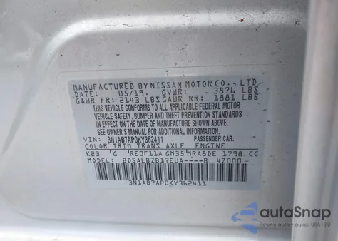 2019 Nissan Sentra S from USA, damaged, VIN 3N1AB7AP0KY362411